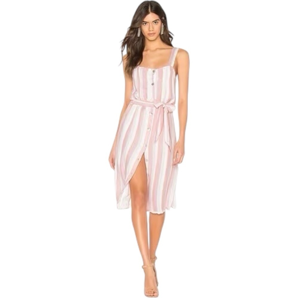 RAILS Clement ButtonFront Dress in Dusk Stripe Sleeveless Linen Blend Midi Small